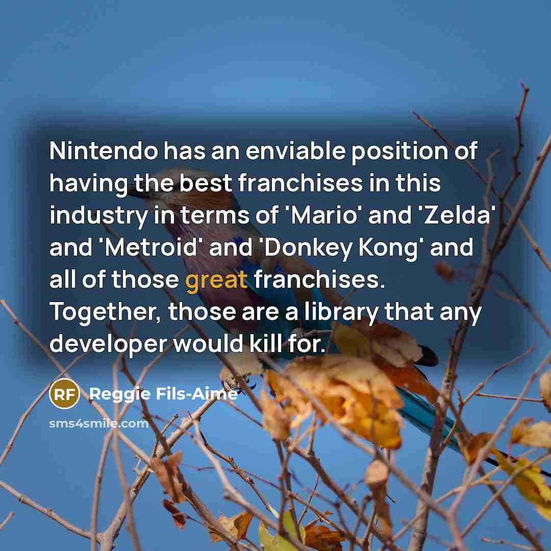 “Nintendo has an enviable position of having the best franchises…” quote by Reggie Fils-Aime
