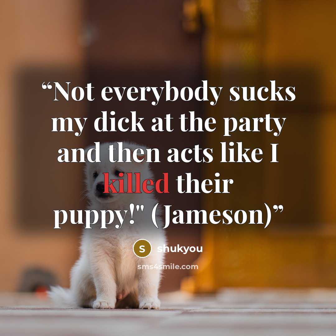 “Not everybody sucks my dick at the party and then acts like I killed their puppy!" (Jameson)” quote by shukyou