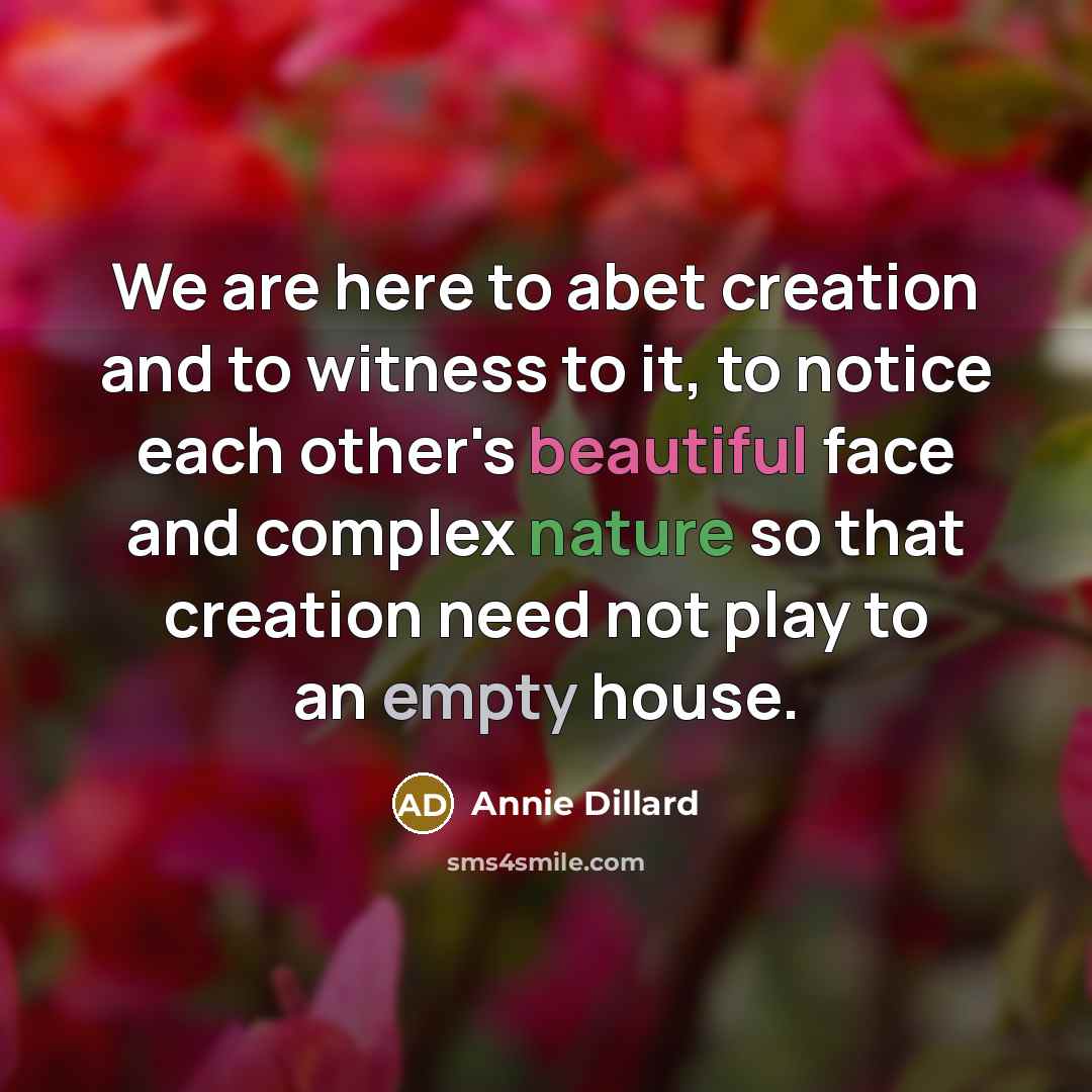 “We are here to abet creation and to witness to…” quote by Annie Dillard