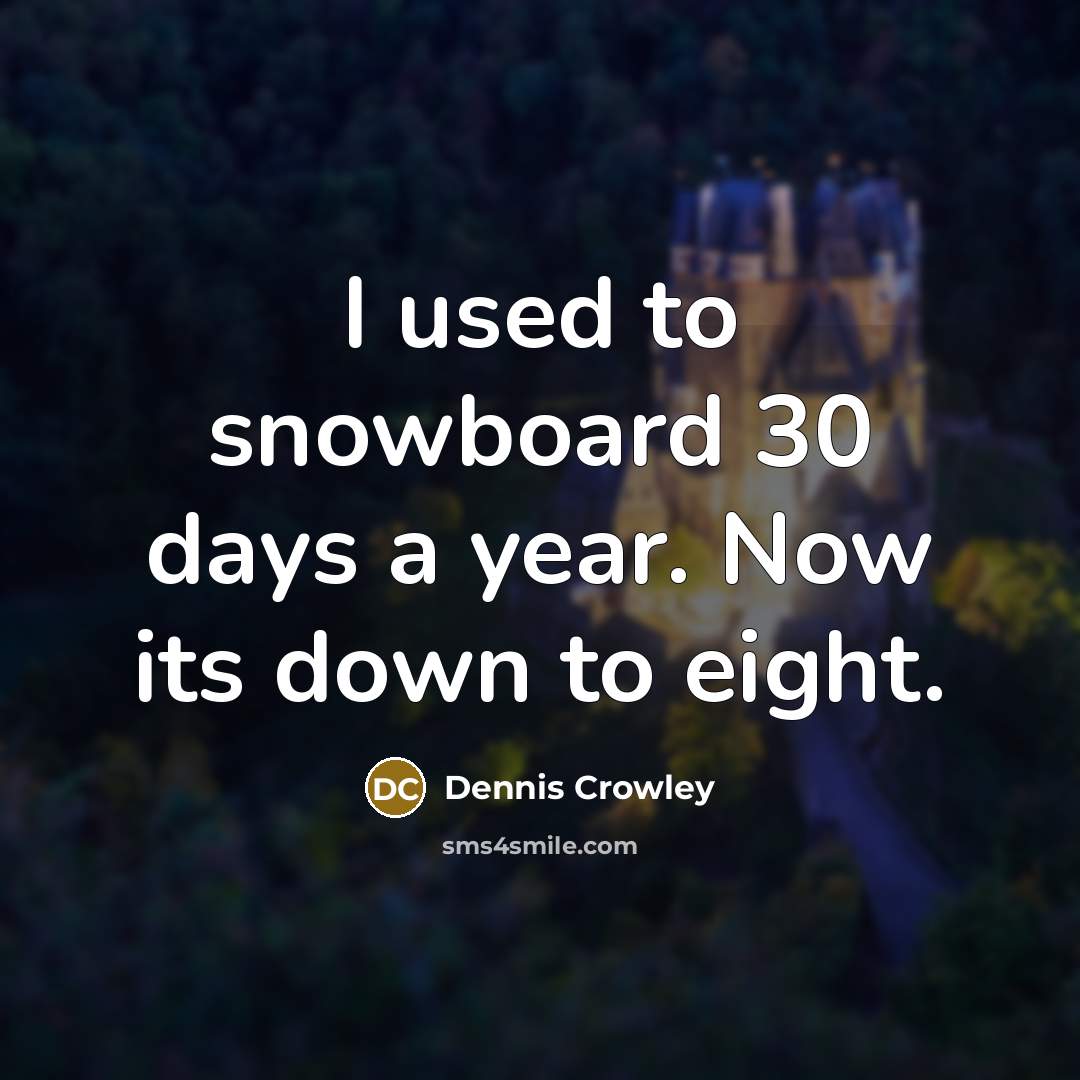 “I used to snowboard 30 days a year. Now its…” quote by Dennis Crowley