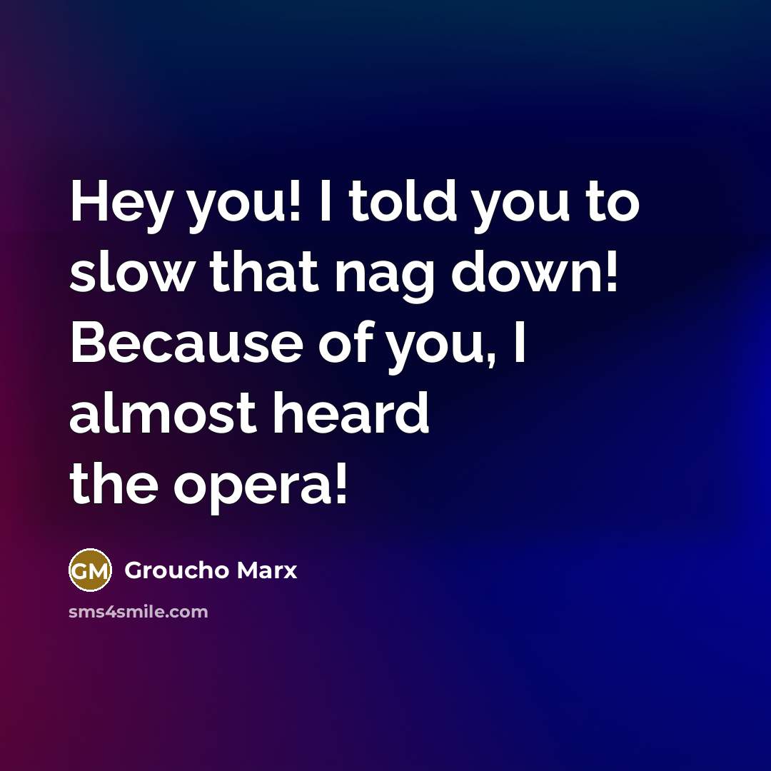 “Hey you! I told you to slow that nag down!…” quote by Groucho Marx