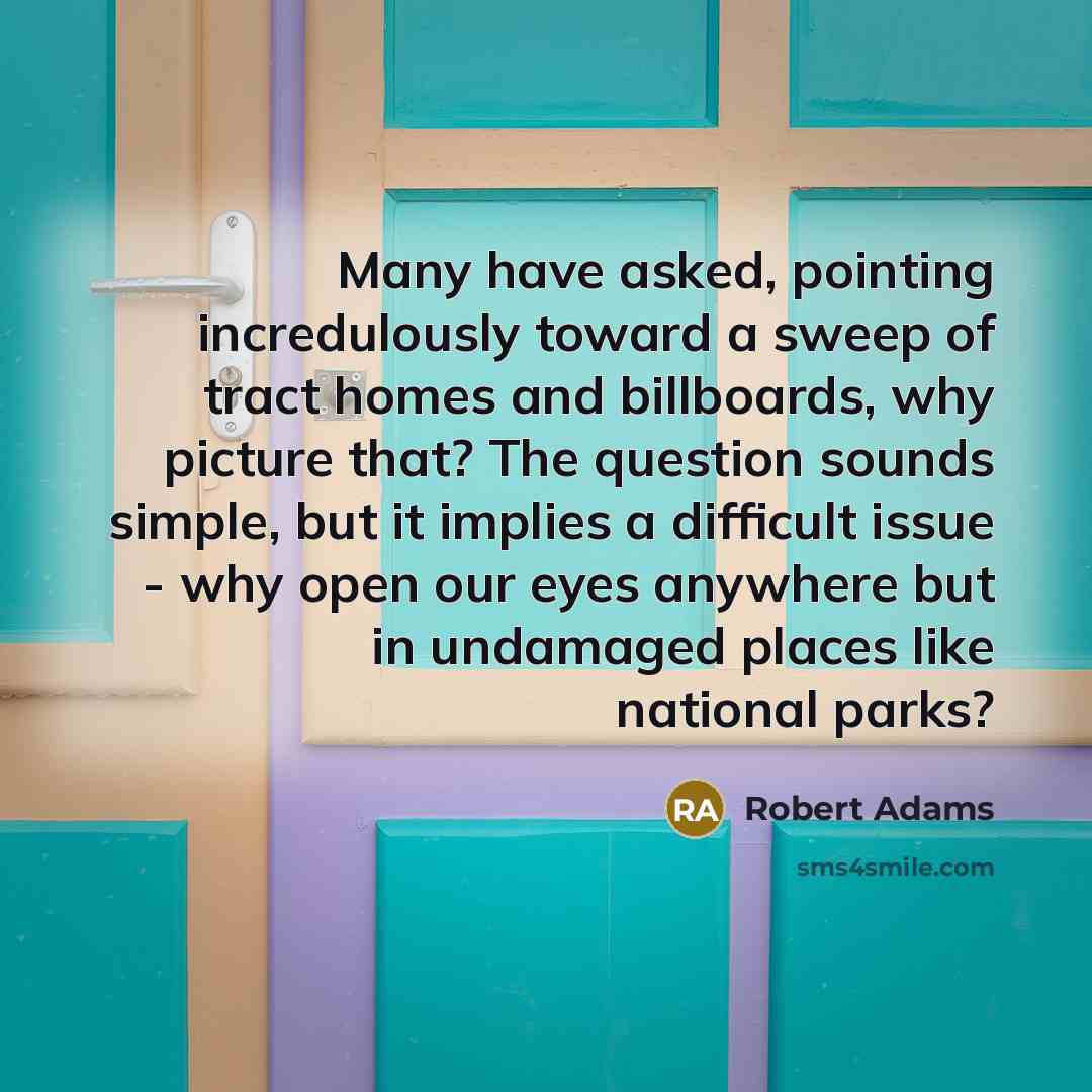 “Many have asked, pointing incredulously toward a sweep of tract…” quote by Robert Adams