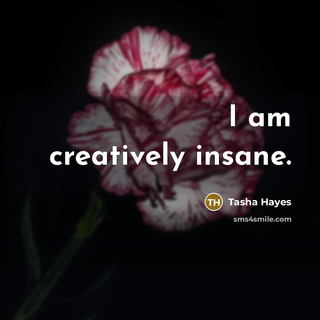 “I am creatively insane.” quote by Tasha Hayes