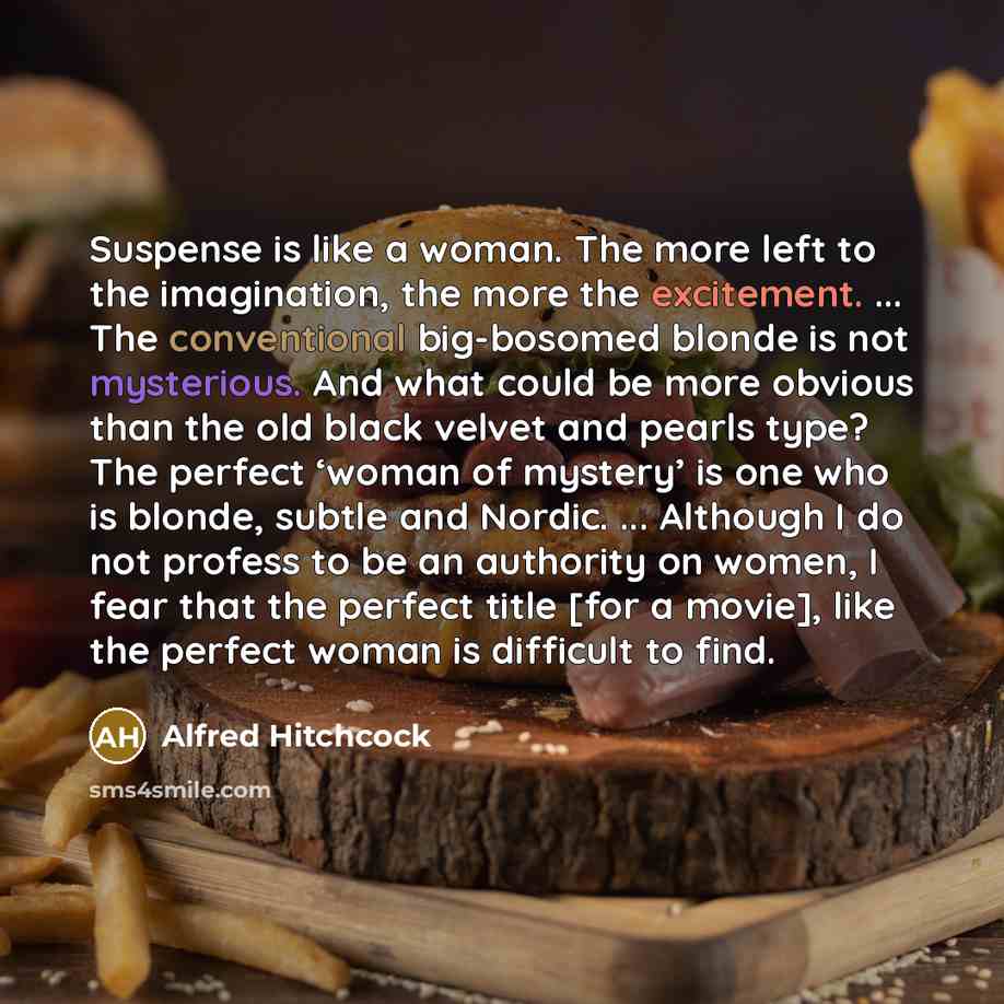 “Suspense is like a woman. The more left to the…” quote by Alfred Hitchcock