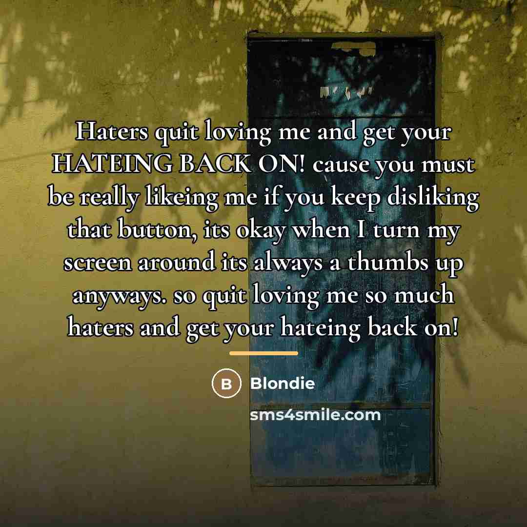“Haters quit loving me and get your HATEING BACK ON!…” quote by Blondie