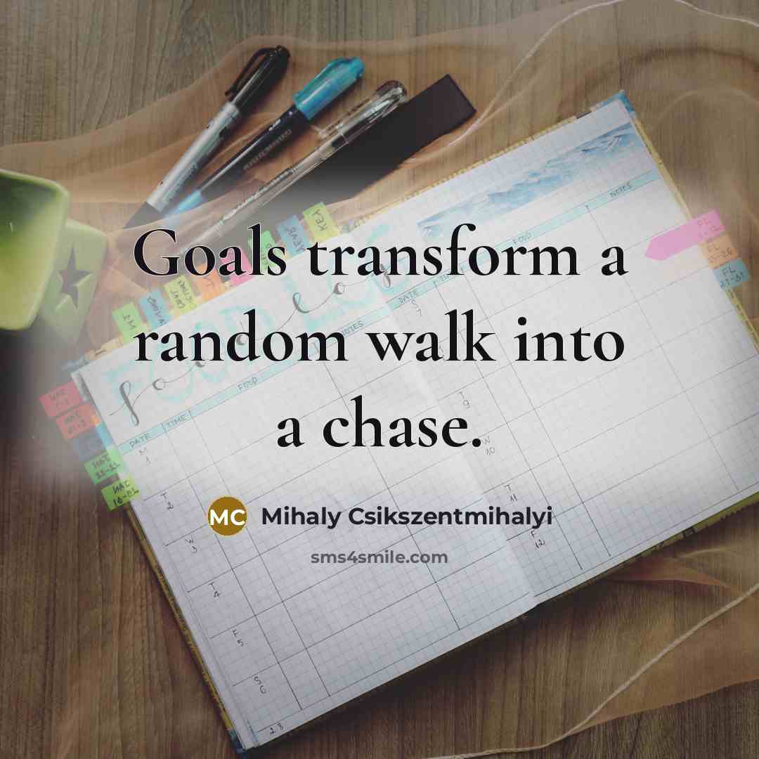 “Goals transform a random walk into a chase.” quote by Mihaly Csikszentmihalyi