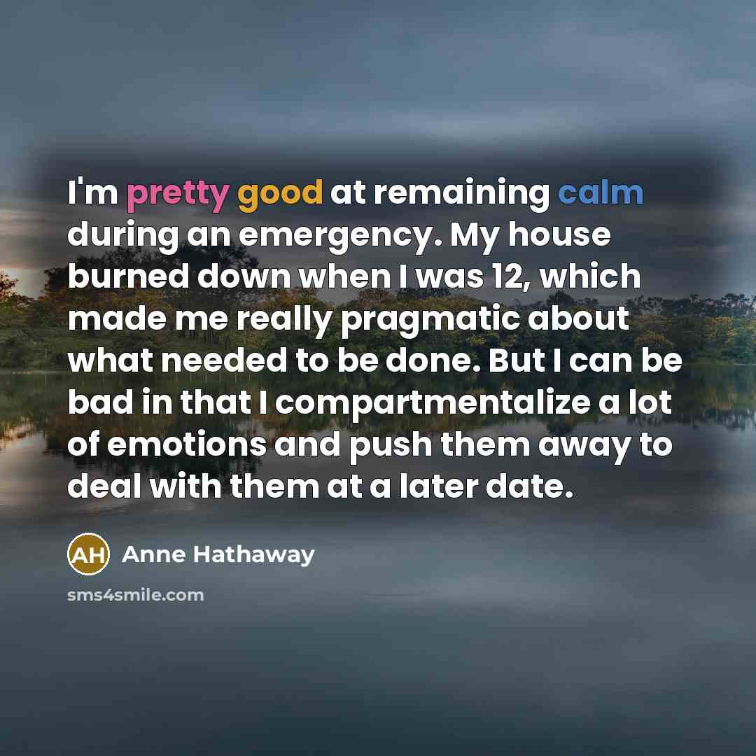 “I'm pretty good at remaining calm during an emergency. My…” quote by Anne Hathaway