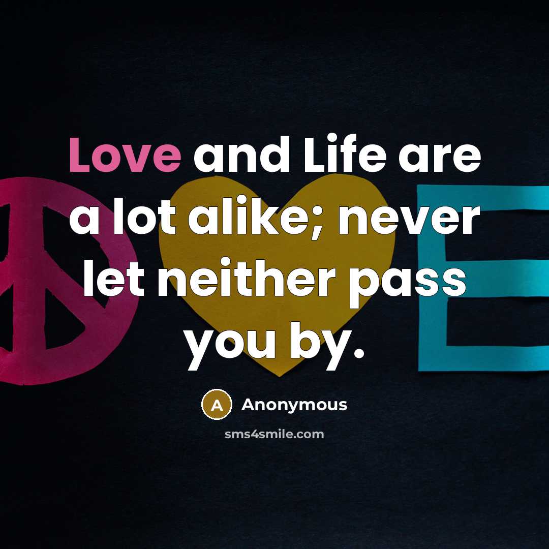 “Love and Life are a lot alike; never let neither pass you by.” quote by Anonymous