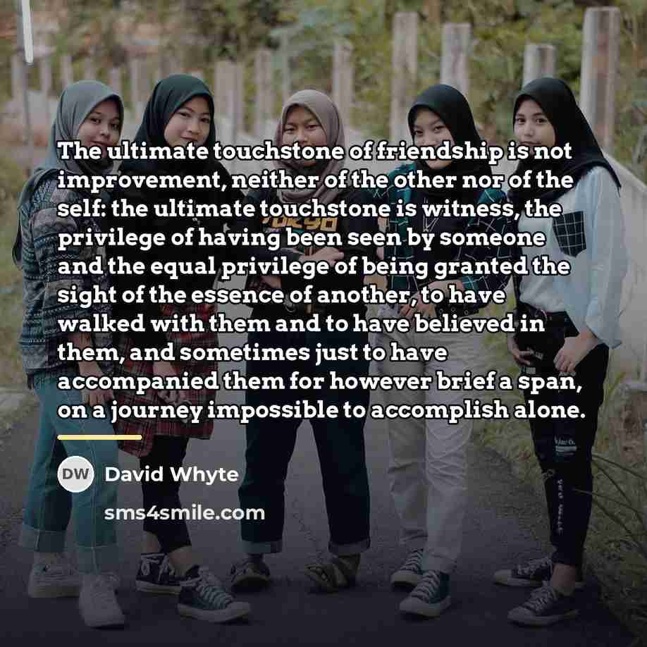 “The ultimate touchstone of friendship is not improvement, neither of…” quote by David Whyte