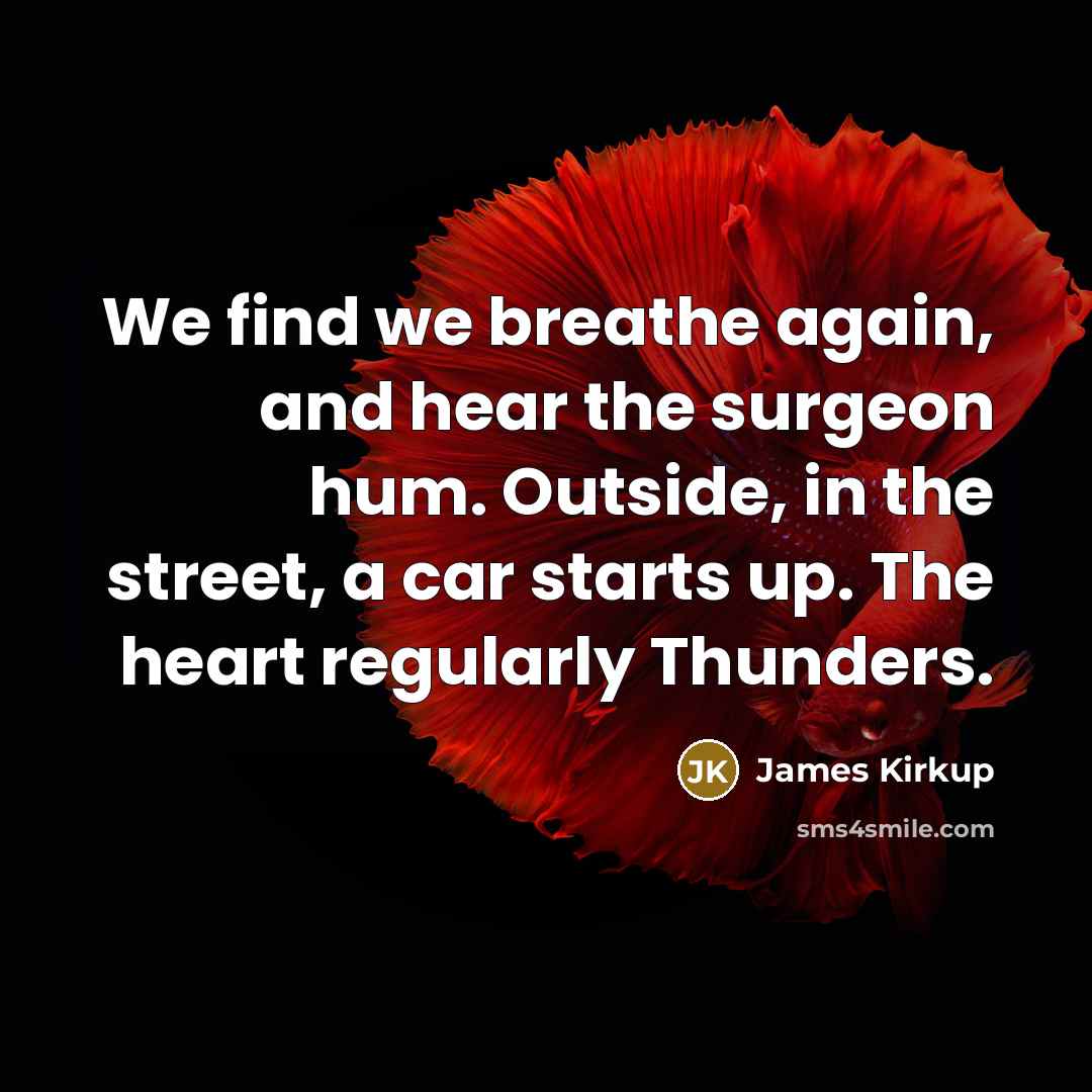 “We find we breathe again, and hear the surgeon hum.…” quote by James Kirkup
