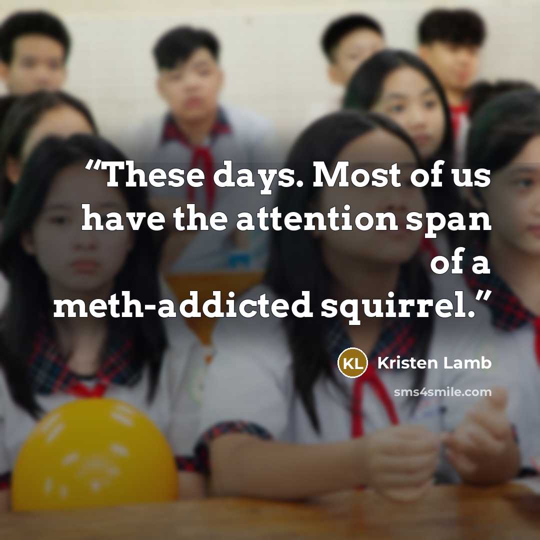 “These days. Most of us have the attention span of a meth-addicted squirrel.” quote by Kristen Lamb