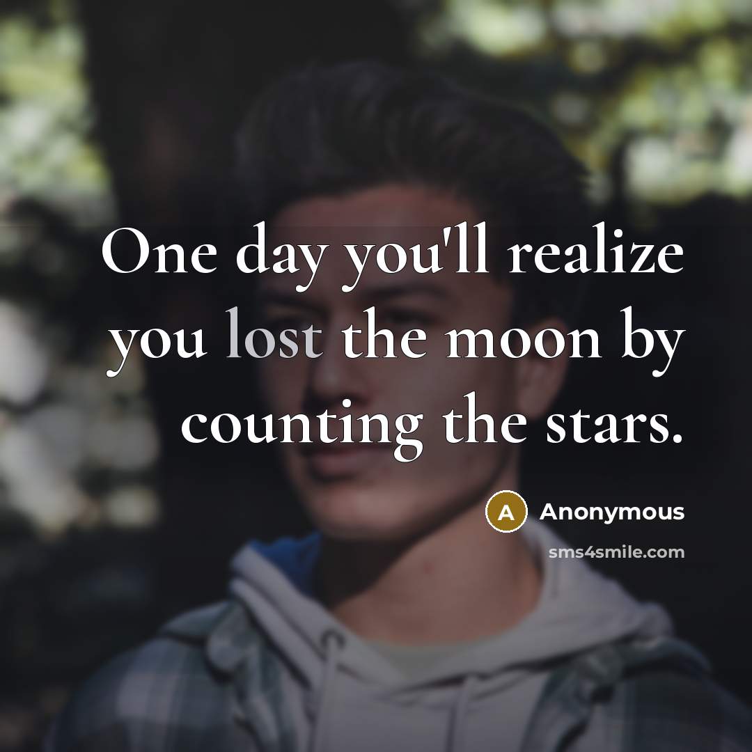 “One day you'll realize you lost the moon by counting…” quote by Anonymous