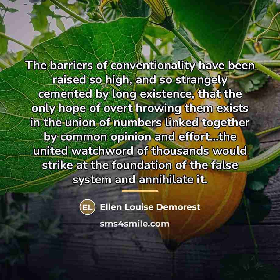 “The barriers of conventionality have been raised so high, and…” quote by Ellen Louise Demorest