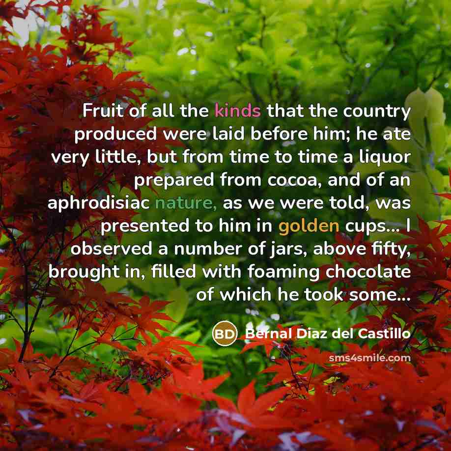 “Fruit of all the kinds that the country produced were…” quote by Bernal Diaz del Castillo