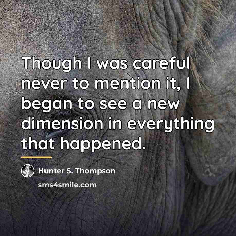 “Though I was careful never to mention it, I began…” quote by Hunter S. Thompson