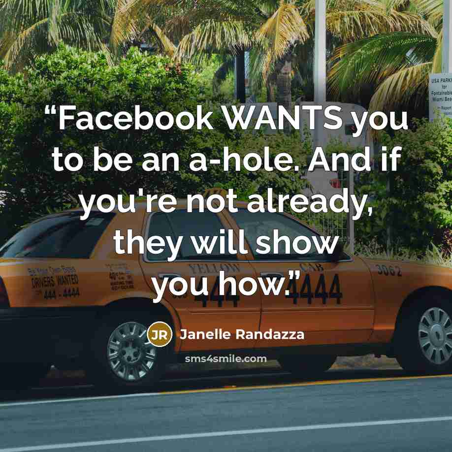 “Facebook WANTS you to be an a-hole. And if you're not already, they will show you how.” quote by Janelle Randazza