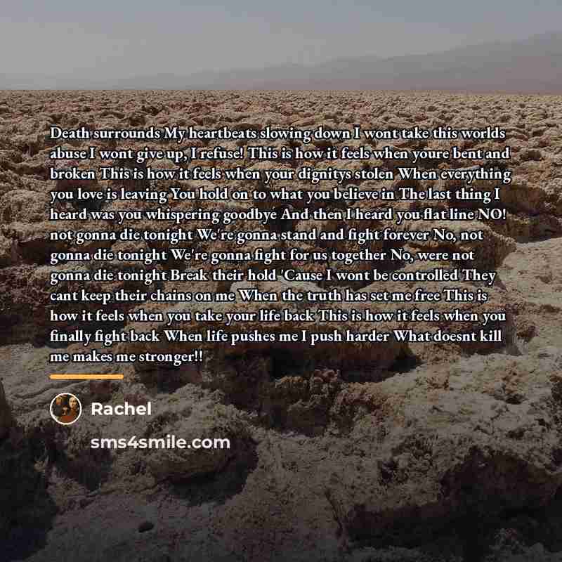 “Death surrounds My heartbeats slowing down I wont take this…” quote by Rachel