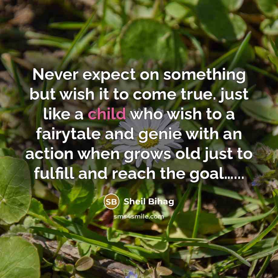 “Never expect on something but wish it to come true. just like a child who wish to a fairytale and genie with an action when grows old just to fulfill and reach the goal…...” quote by Sheil Bihag