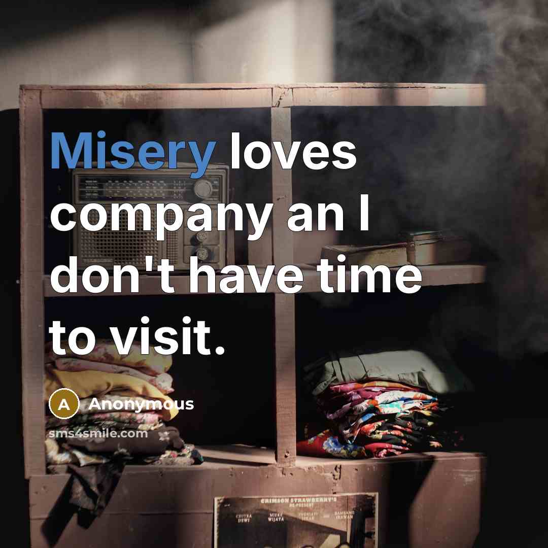 “Misery loves company an I don't have time to visit.…” quote by Anonymous