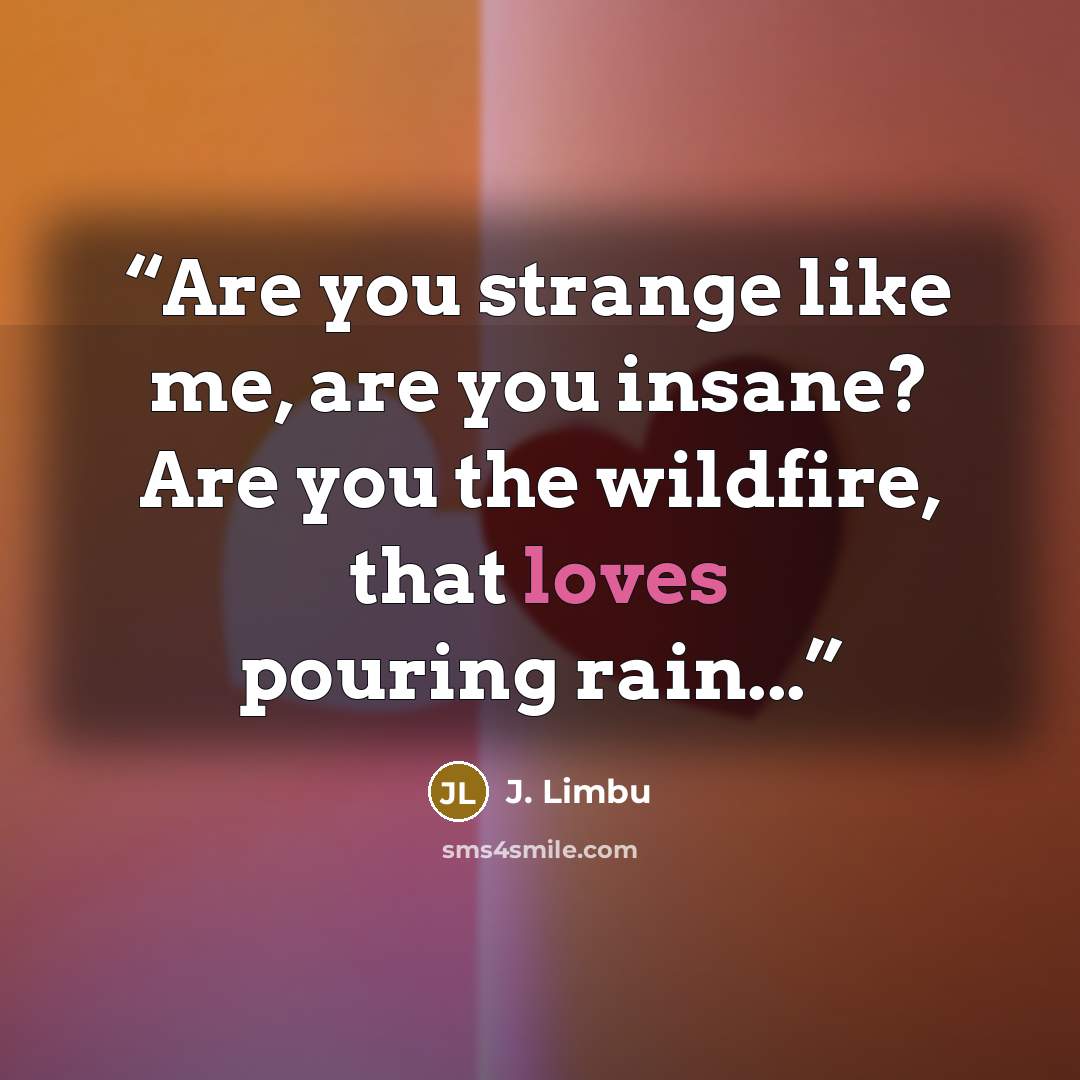“Are you strange like me, are you insane? Are you the wildfire, that loves pouring rain...” quote by J. Limbu
