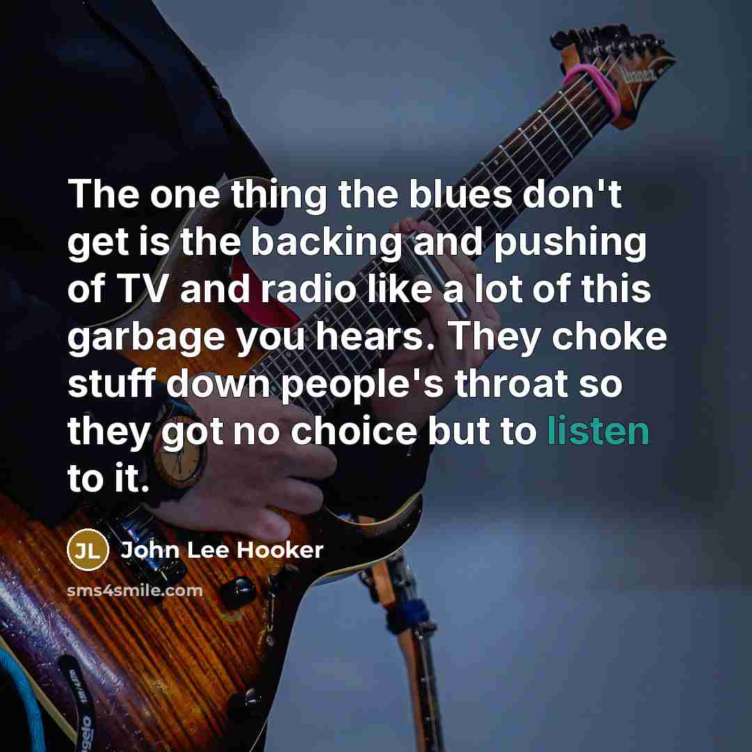 “The one thing the blues don't get is the backing and pushing of TV and radio like a lot of this garbage you hears. They choke stuff down people's throat so they got no choice but to listen to it.” quote by John Lee Hooker