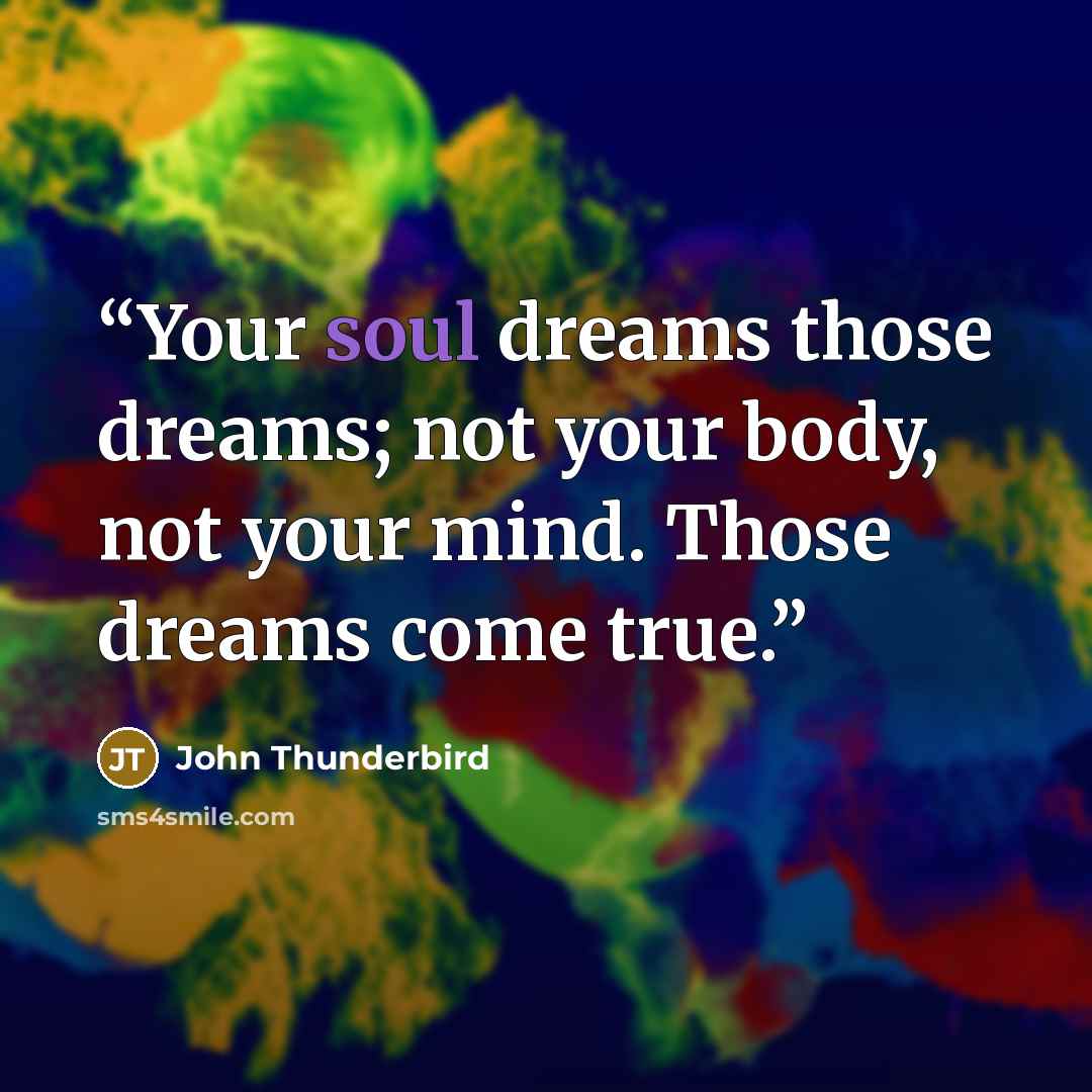 “Your soul dreams those dreams; not your body, not your mind. Those dreams come true.” quote by John Thunderbird