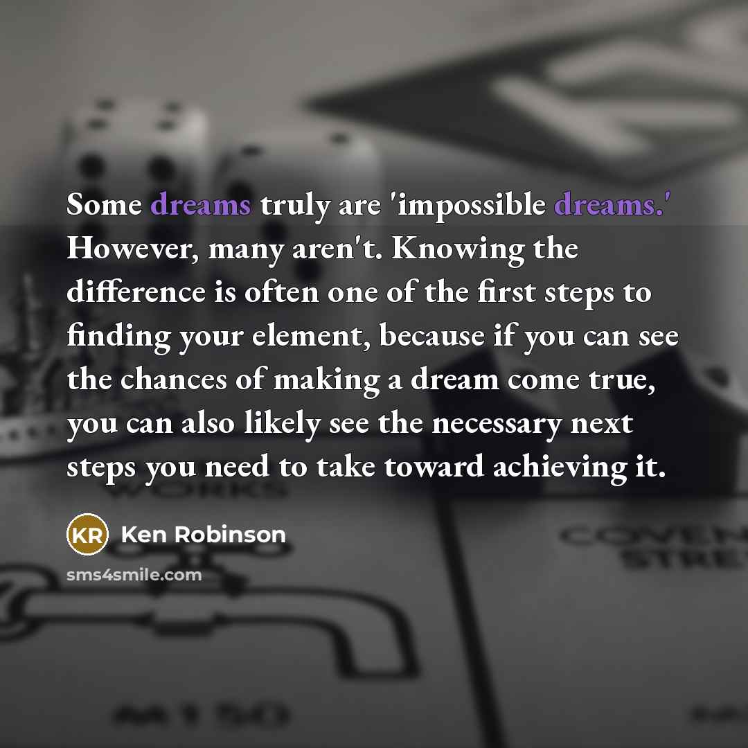 “Some dreams truly are 'impossible dreams.' However, many aren't. Knowing…” quote by Ken Robinson