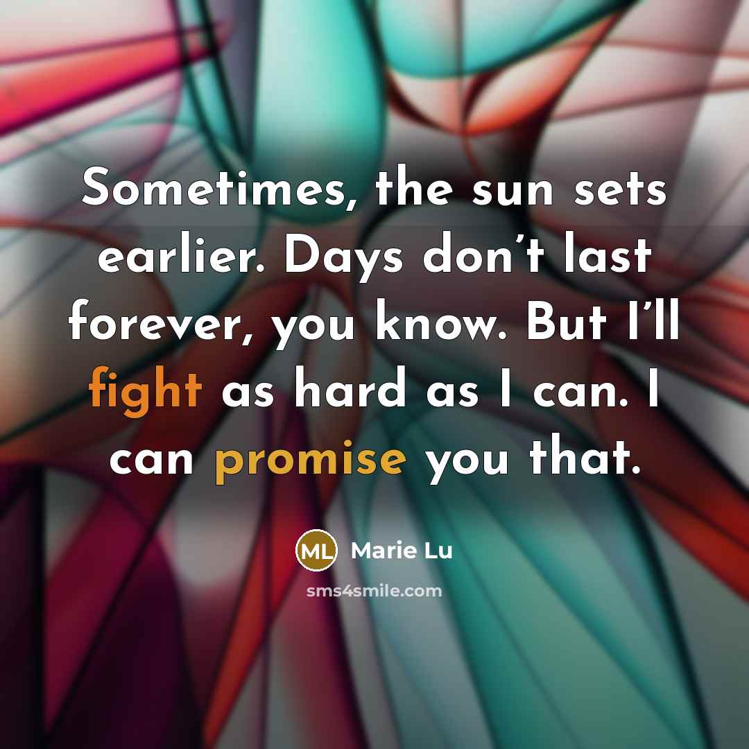 “Sometimes, the sun sets earlier. Days don’t last forever, you…” quote by Marie Lu