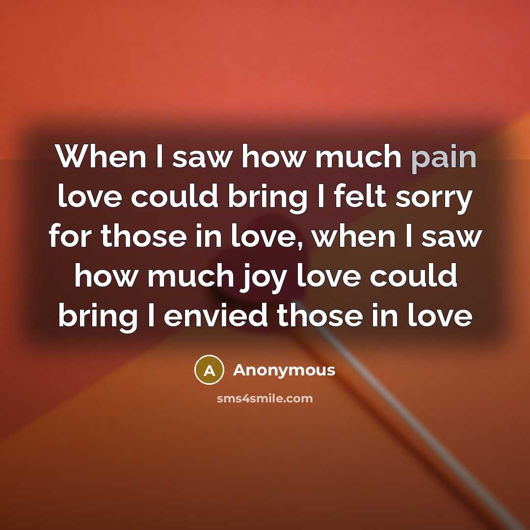 “When I saw how much pain love could bring I…” quote by Anonymous