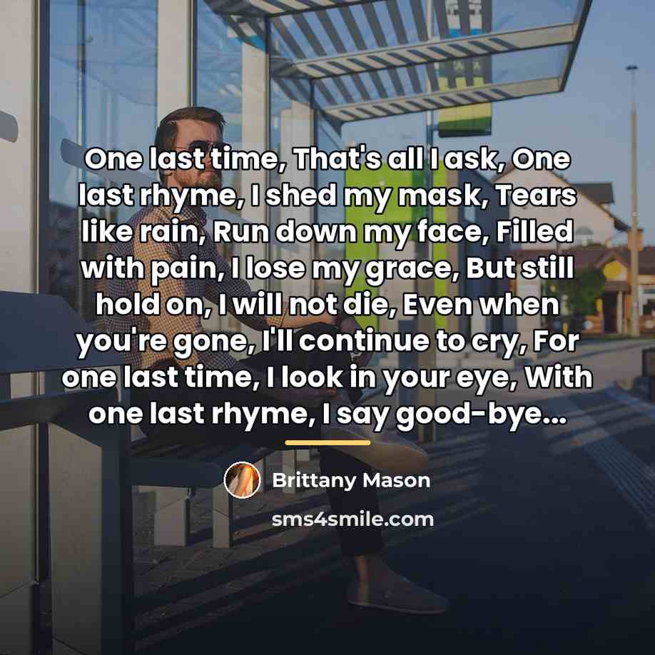“One last time, That's all I ask, One last rhyme,…” quote by Brittany Mason