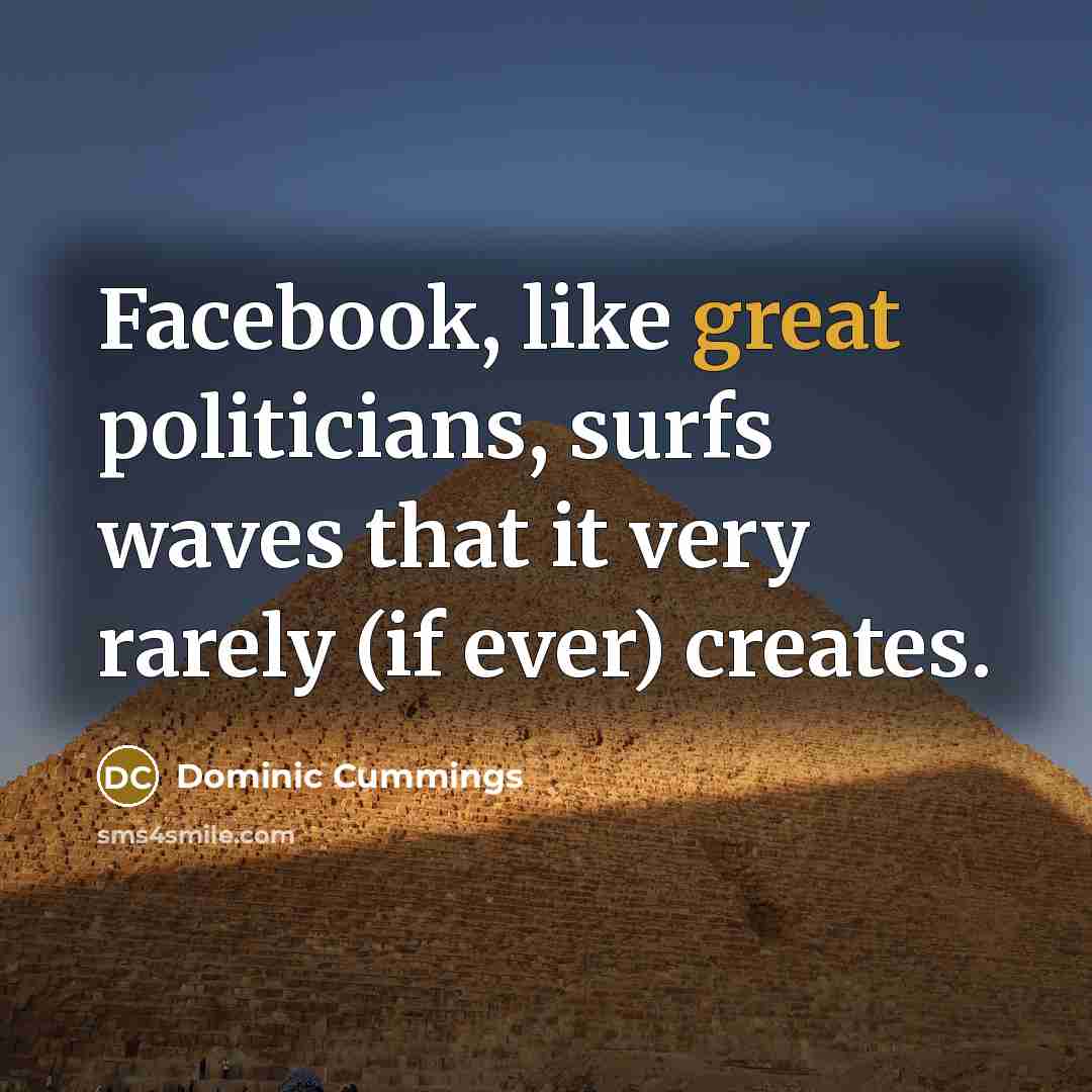 “Facebook, like great politicians, surfs waves that it very rarely…” quote by Dominic Cummings