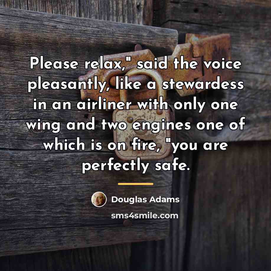 “Please relax," said the voice pleasantly, like a stewardess in…” quote by Douglas Adams