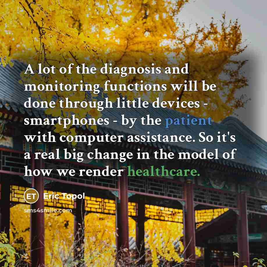 “A lot of the diagnosis and monitoring functions will be…” quote by Eric Topol