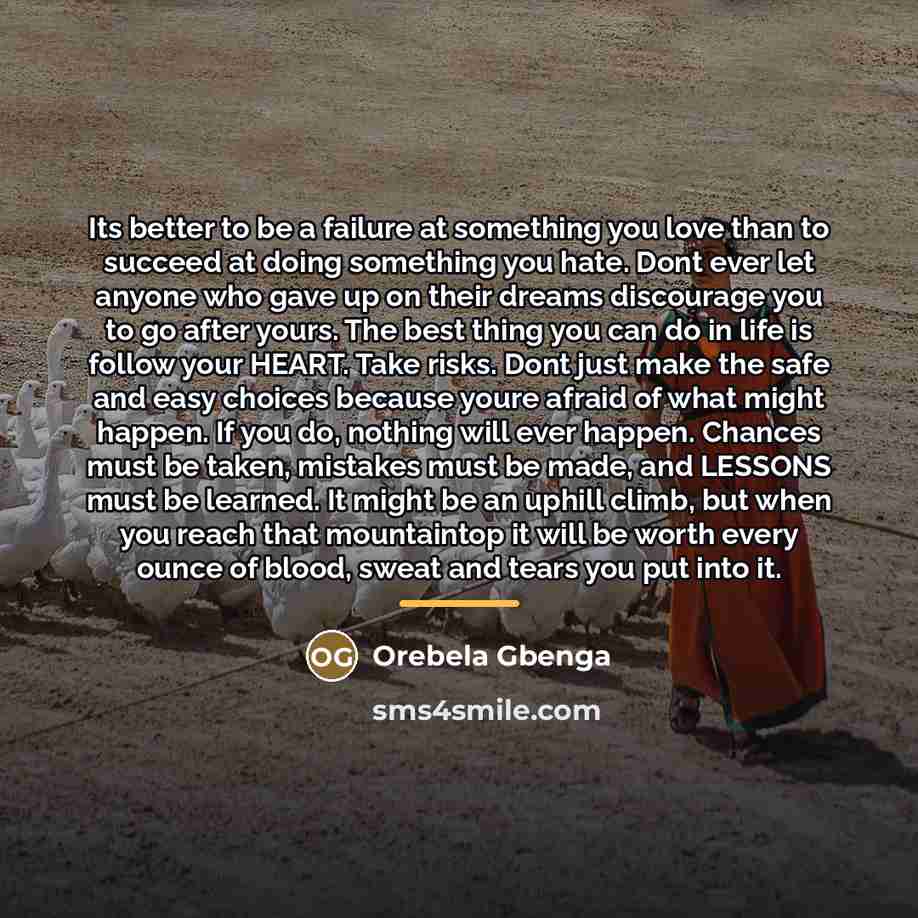 “Its better to be a failure at something you love…” quote by Orebela Gbenga