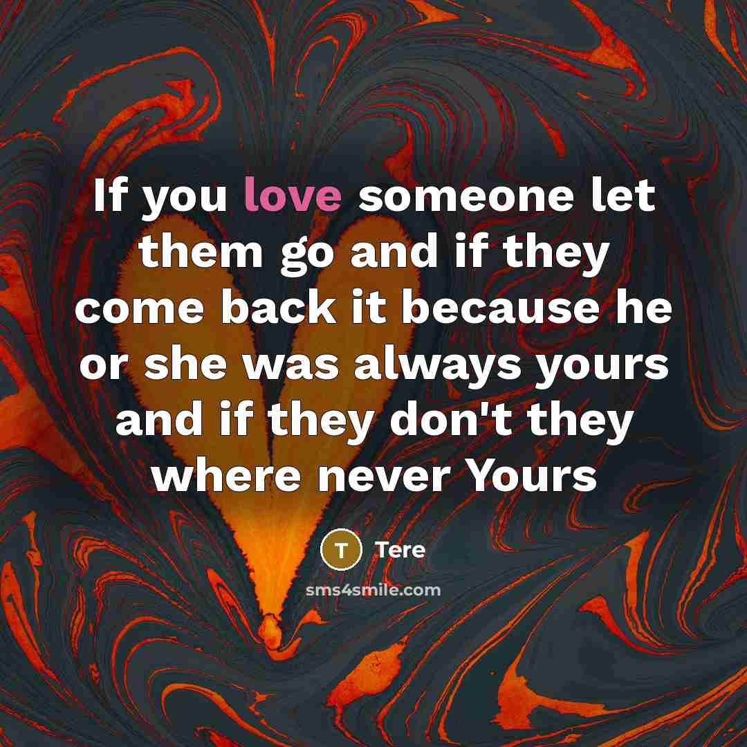 “If you love someone let them go and if they come back it because he or she was always yours and if they don't they where never Yours” quote by Tere