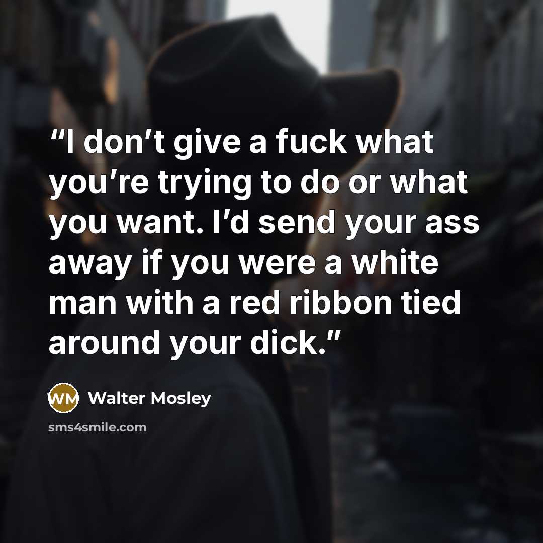 “I don’t give a fuck what you’re trying to do or what you want. I’d send your ass away if you were a white man with a red ribbon tied around your dick.” quote by Walter Mosley