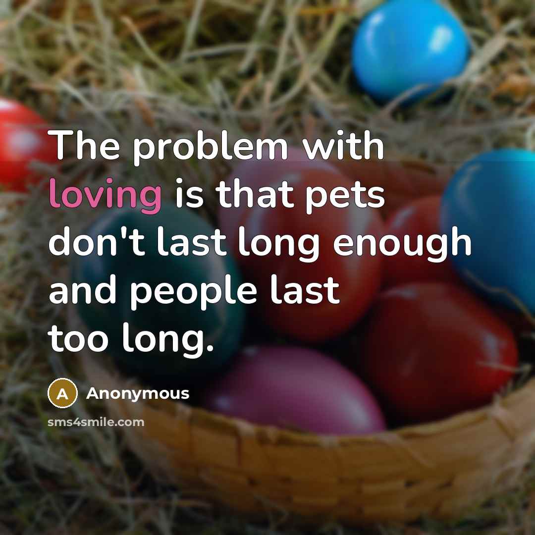 “The problem with loving is that pets don't last long enough and people last too long.” quote by Anonymous