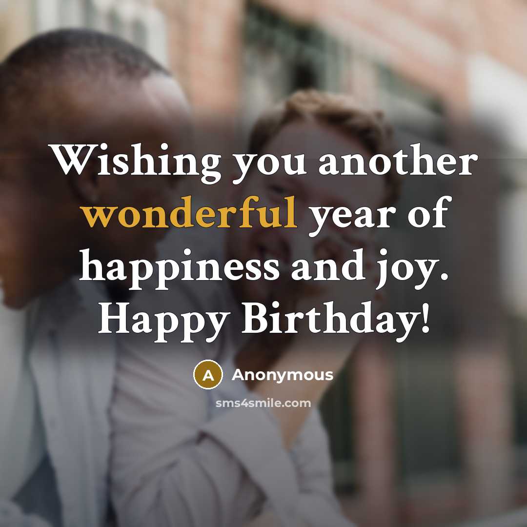 “Wishing you another wonderful year of happiness and joy. Happy…” quote by Anonymous