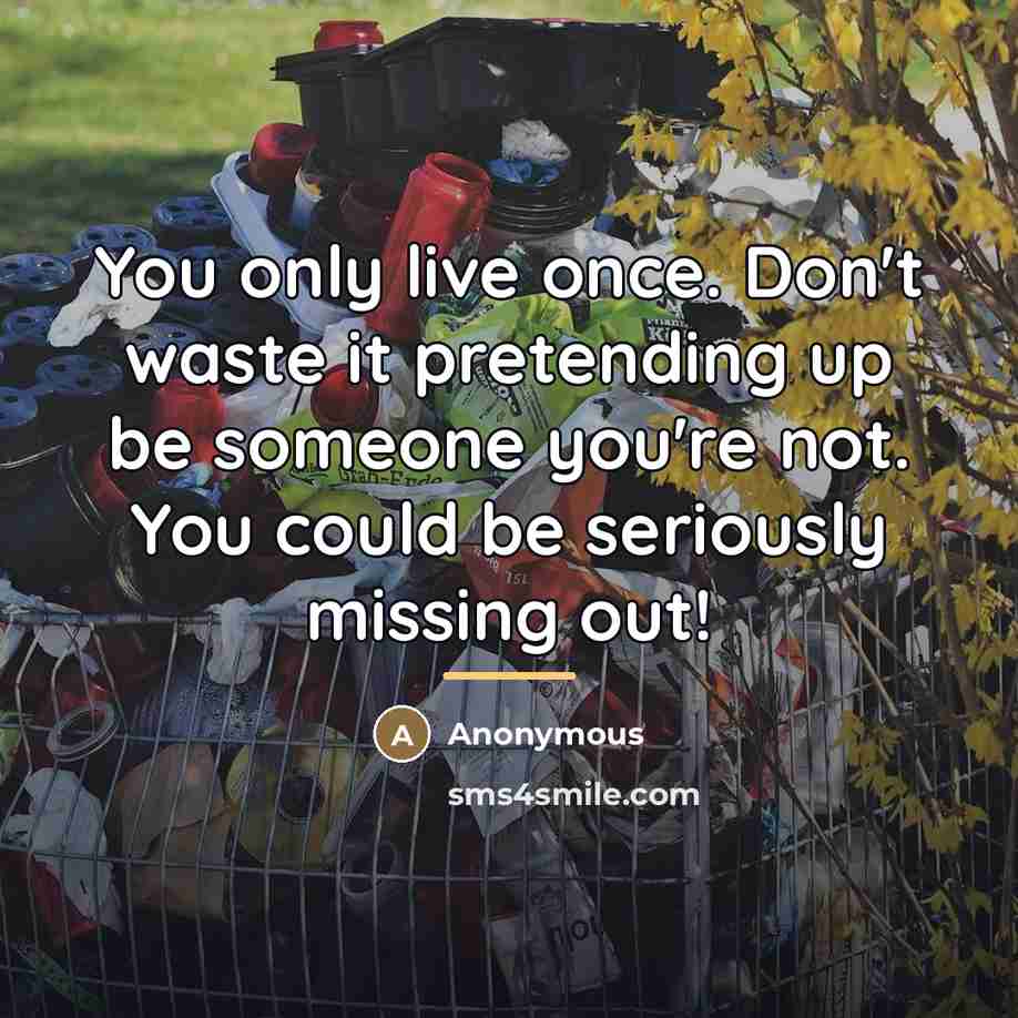 “You only live once. Don't waste it pretending up be…” quote by Anonymous