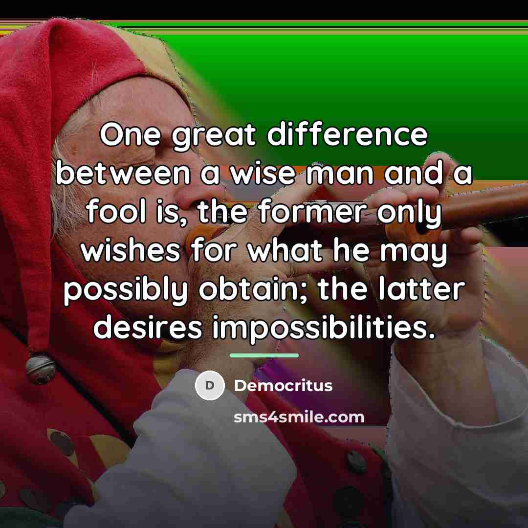 “One great difference between a wise man and a fool…” quote by Democritus