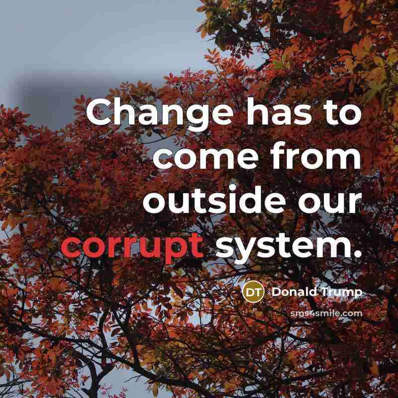 “Change has to come from outside our corrupt system.…” quote by Donald Trump