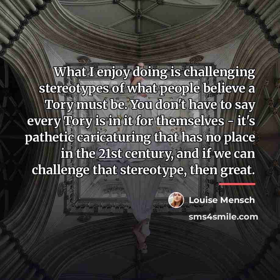 “What I enjoy doing is challenging stereotypes of what people…” quote by Louise Mensch
