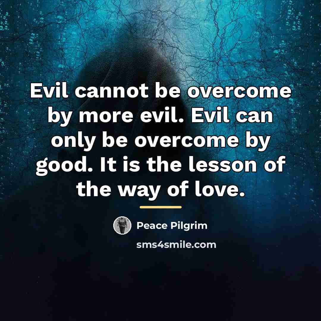 “Evil cannot be overcome by more evil. Evil can only…” quote by Peace Pilgrim