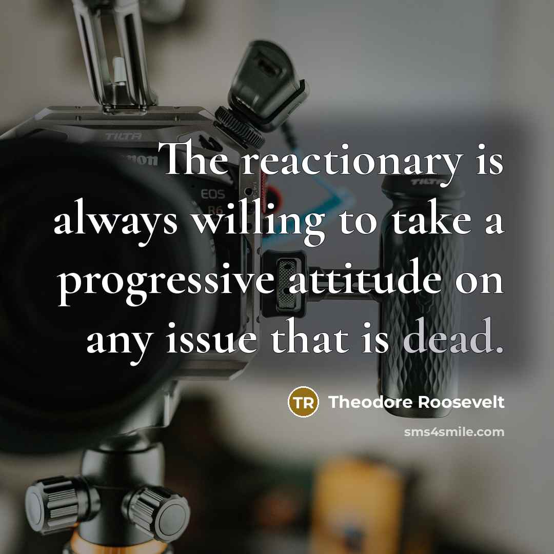 “The reactionary is always willing to take a progressive attitude…” quote by Theodore Roosevelt
