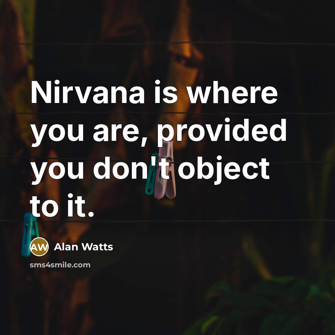 “Nirvana is where you are, provided you don't object to it.” quote by Alan Watts