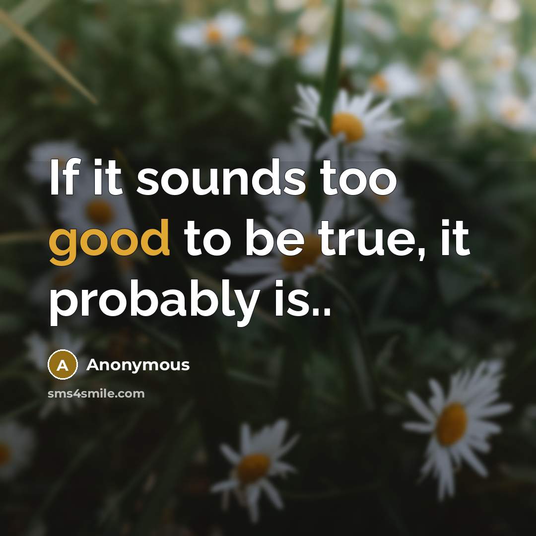 “If it sounds too good to be true, it probably…” quote by Anonymous