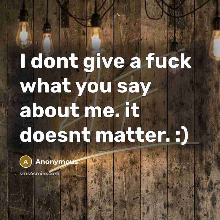 “I dont give a fuck what you say about me. it doesnt matter. :)” quote by Anonymous