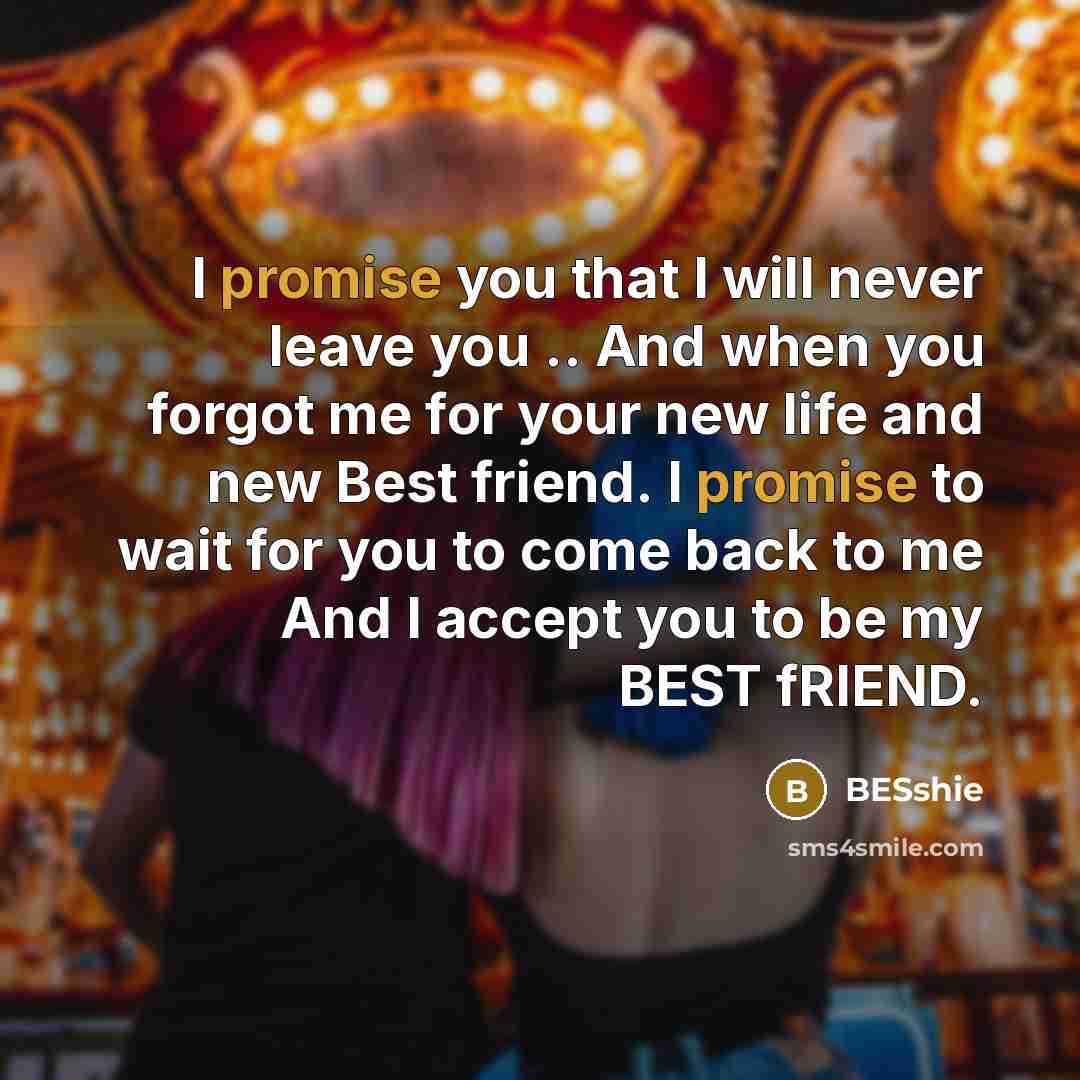 “I promise you that I will never leave you .. And when you forgot me for your new life and new Best friend. I promise to wait for you to come back to me And I accept you to be my BEST fRIEND.” quote by BESshie