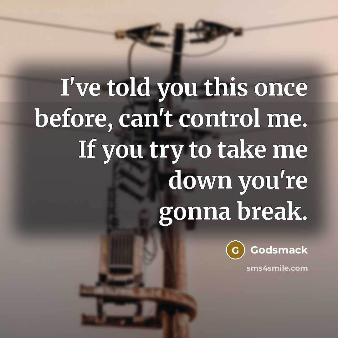 “I've told you this once before, can't control me. If you try to take me down you're gonna break.” quote by Godsmack