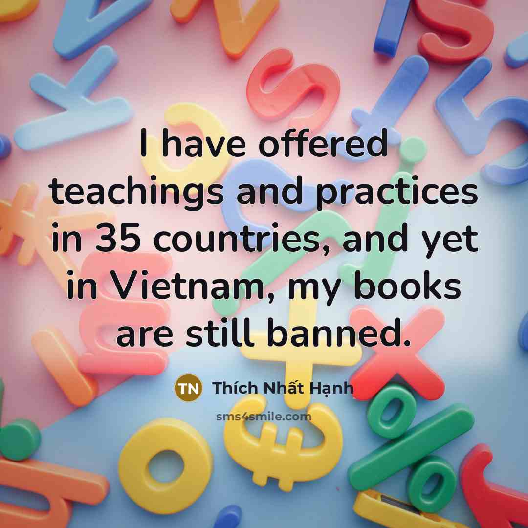 “I have offered teachings and practices in 35 countries, and yet in Vietnam, my books are still banned.” quote by Thich Nhat Hanh